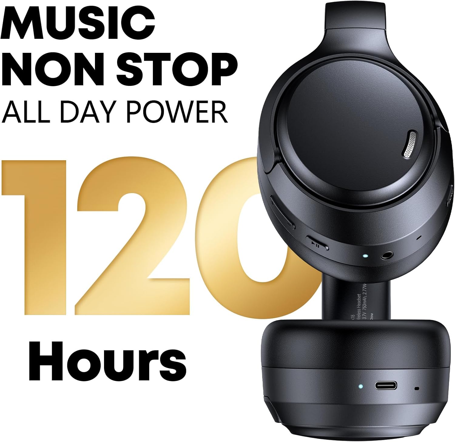 Hybrid Active Noise Cancelling Bluetooth 6.0 Headphones 120H Long Playtime, 6 ENC Mic, Over Ear Headphones Wireless, Hi-Res Audio, Memory Foam Earcup, Transparency Mode ANC Headphone for Travel Office - Image 3
