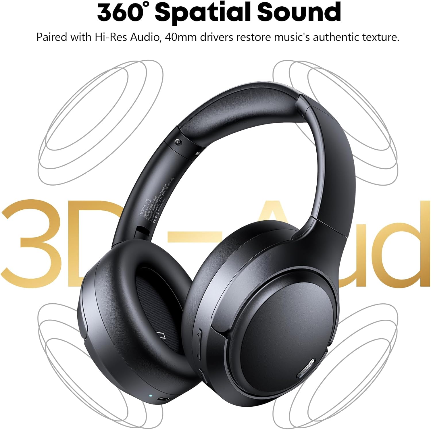Hybrid Active Noise Cancelling Bluetooth 6.0 Headphones 120H Long Playtime, 6 ENC Mic, Over Ear Headphones Wireless, Hi-Res Audio, Memory Foam Earcup, Transparency Mode ANC Headphone for Travel Office - Image 6